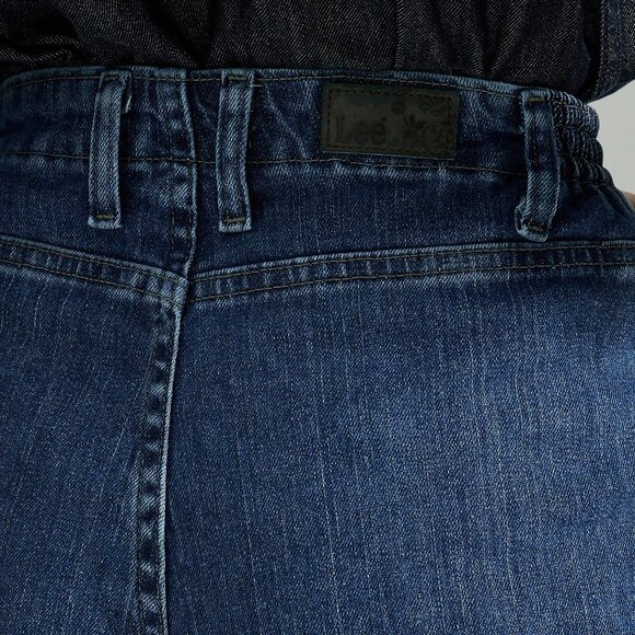 12 M Lee Women's Relaxed Fit Side Waist Elastic Tapered Leg Jeans Mid Rise Blue - Picture 6 of 16